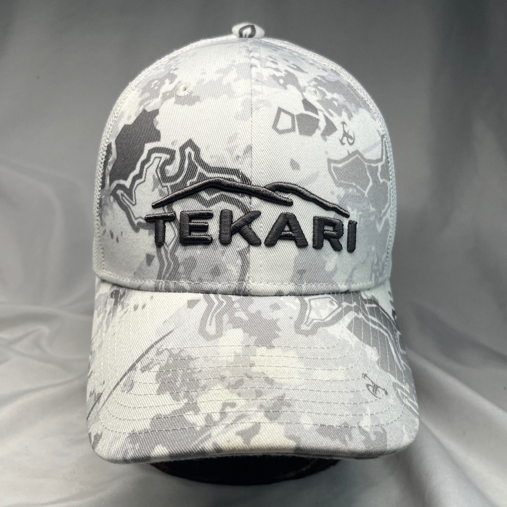 Tekari Outdoors Trucker Hat White Grey Topo Camo Snapback Mesh Cap Mens